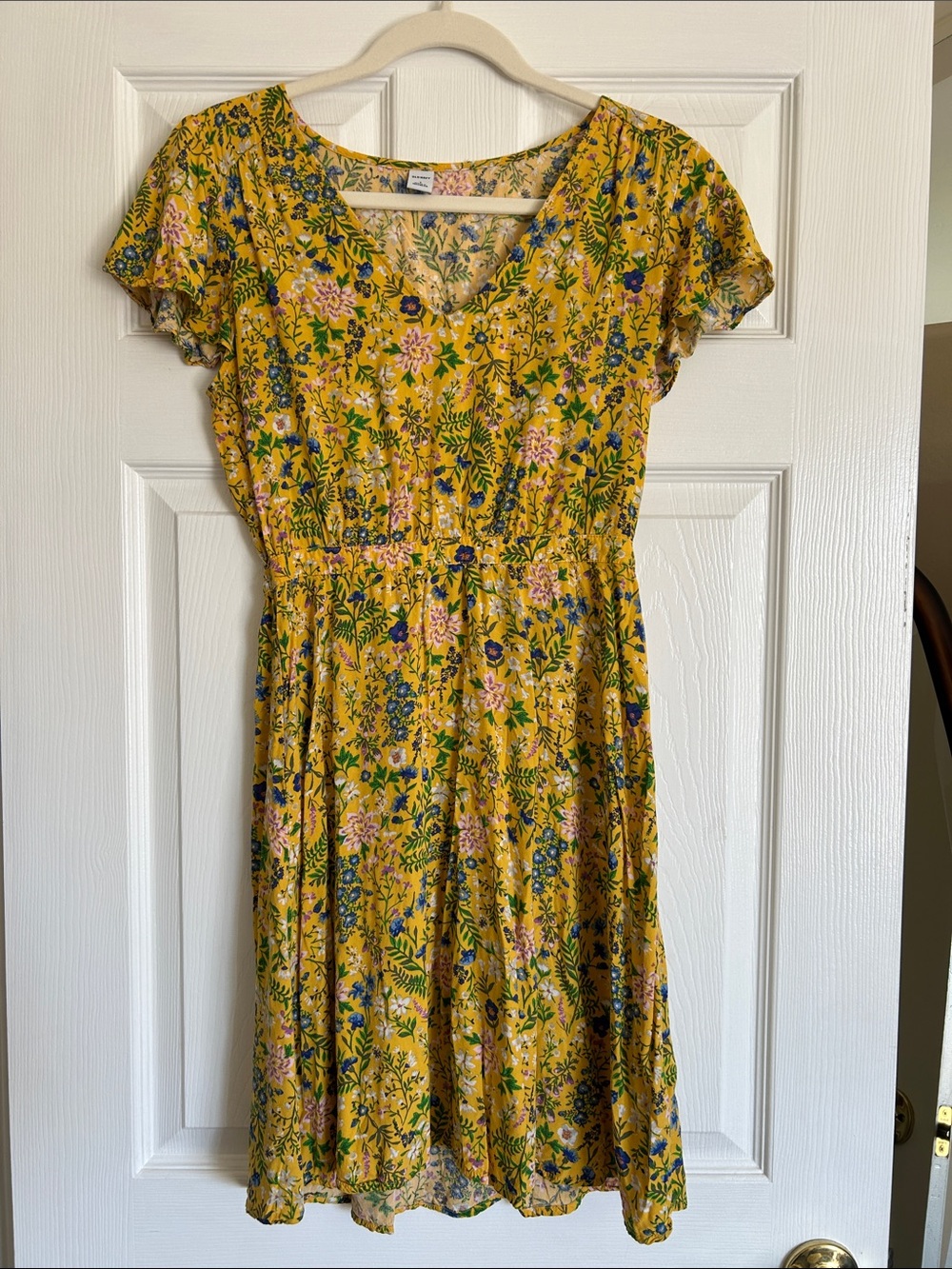 Old Navy Yellow Floral V-Neck Mini Dress